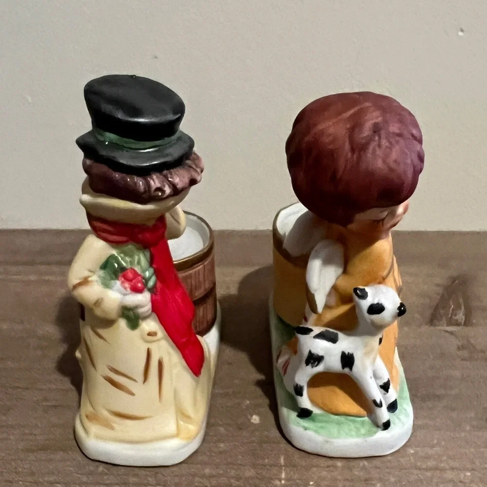 Vintage Christmas Luvkins Jasco 1978 Hand painted porcelain Candleholders